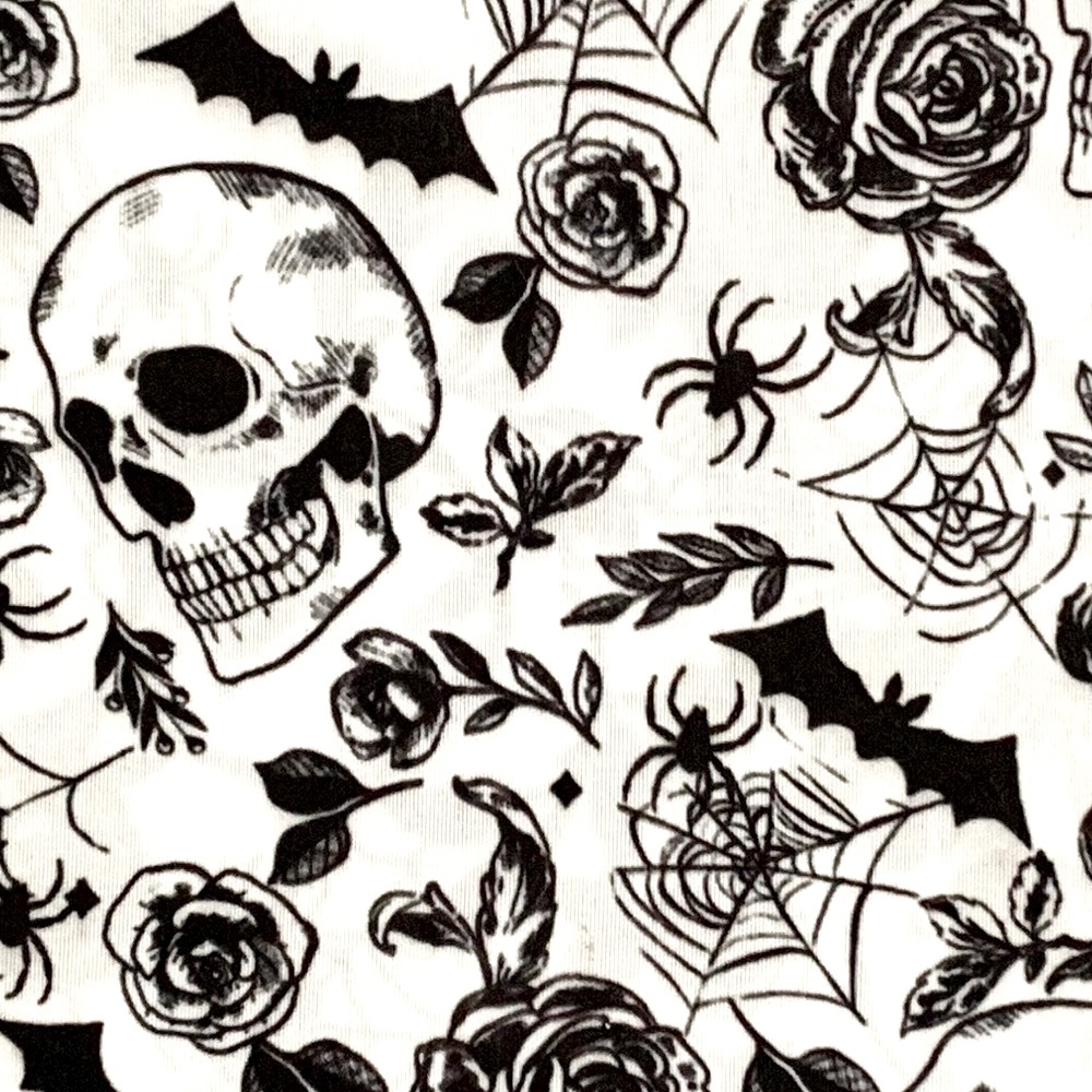 Skulls Roses Bats Spiderwebs Floral Goth Sheet set - Twin - Black & White - NEW